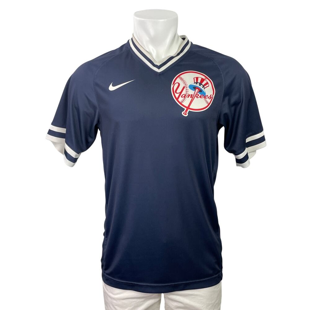 Nike Dri Fit Men Navy Blue New York Yankee Short Sleeve V Neck T Shirt Tee Top S